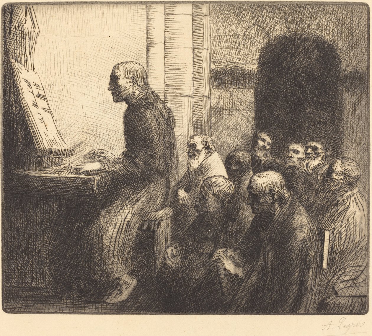 Monje tocando el órgano en la iglesia de Alphonse Legros