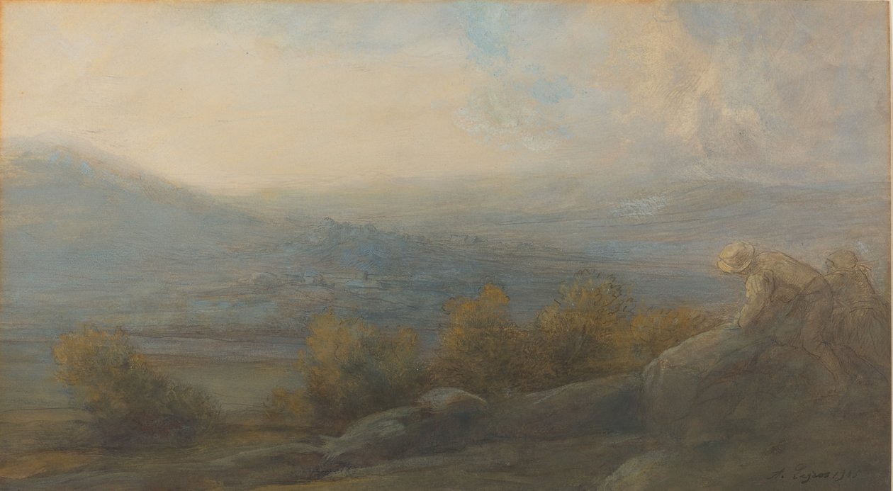 Paisaje montañoso con dos figuras a la derecha, 1905 de Alphonse Legros