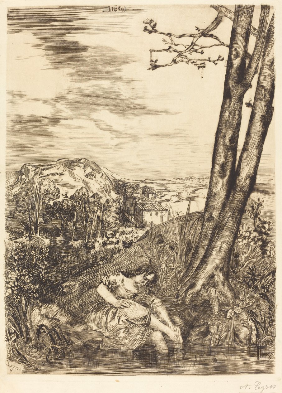 Campesina Lavándose los Pies, 1860 de Alphonse Legros