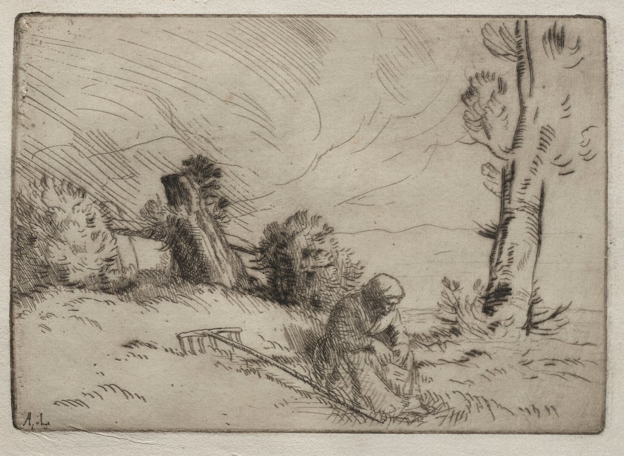 Campesina sentada cerca de un seto de Alphonse Legros