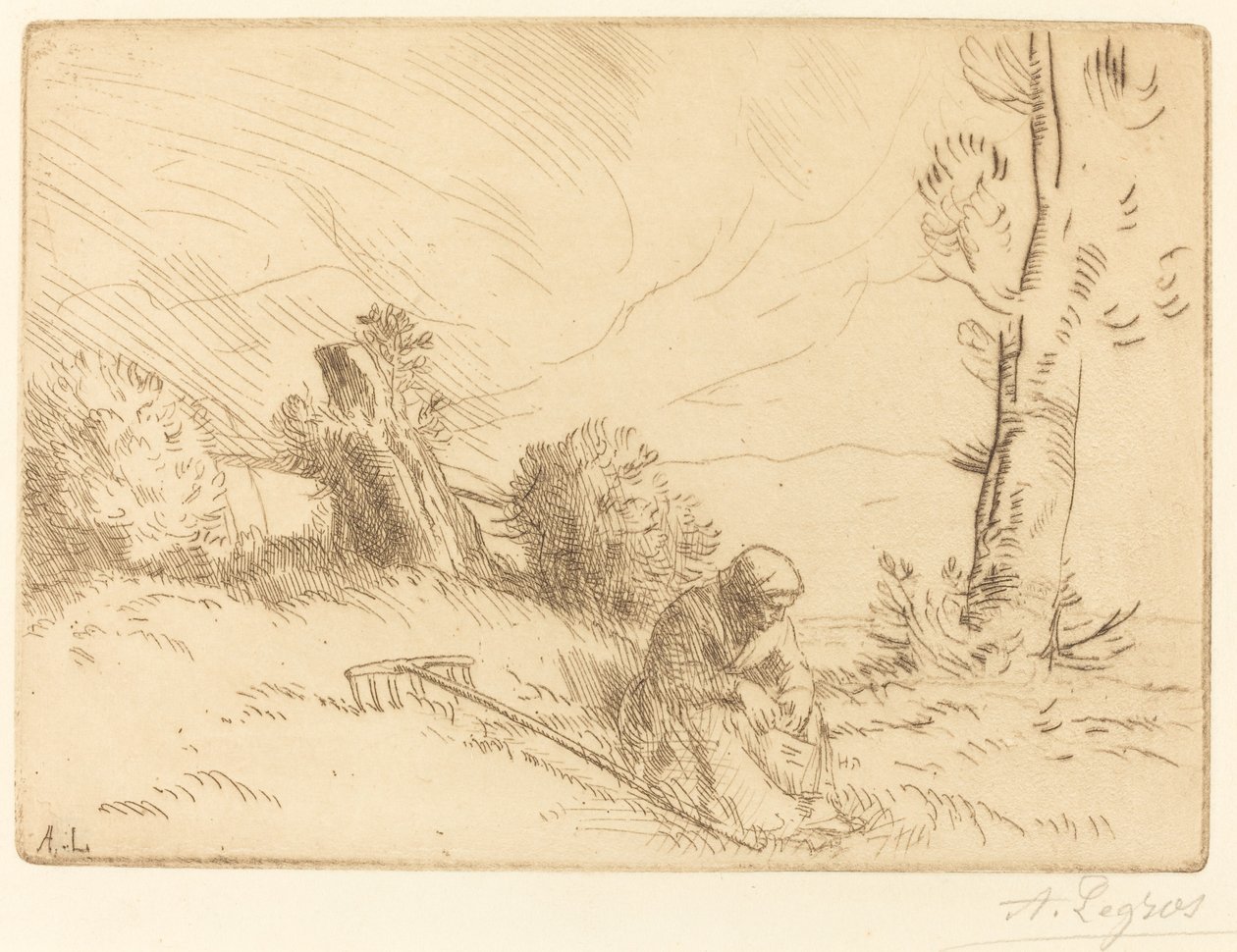 Campesina sentada cerca de un seto de Alphonse Legros
