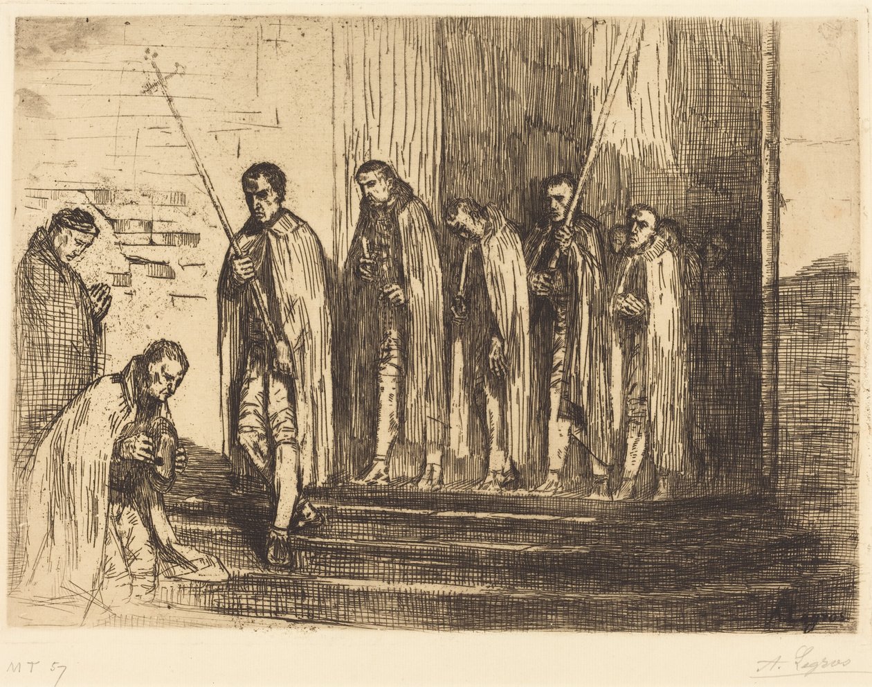 Procesión saliendo de una iglesia (La salida de la procesión) de Alphonse Legros