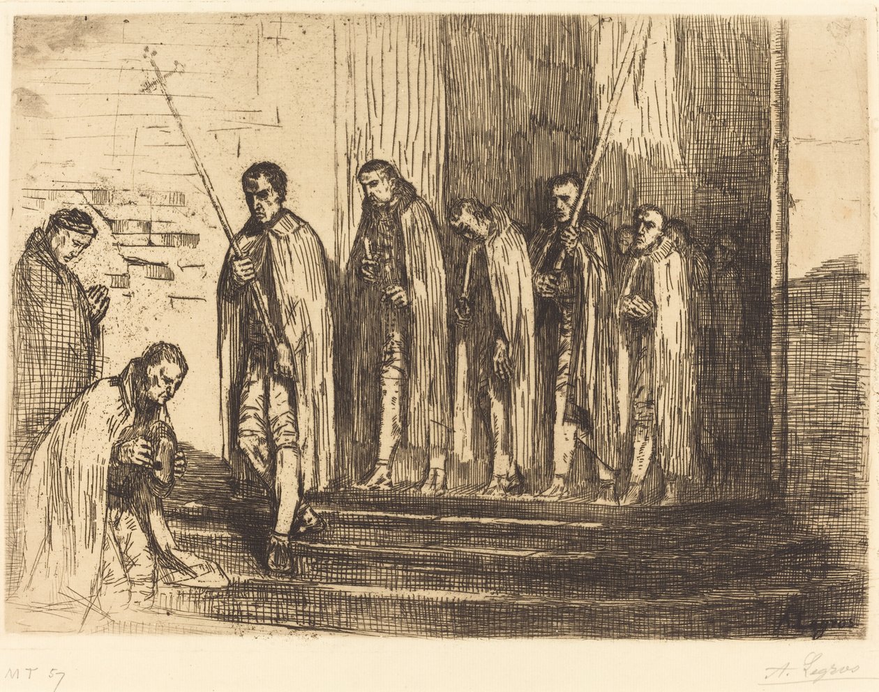 Procesión saliendo de una iglesia La sortie de la procession de Alphonse Legros