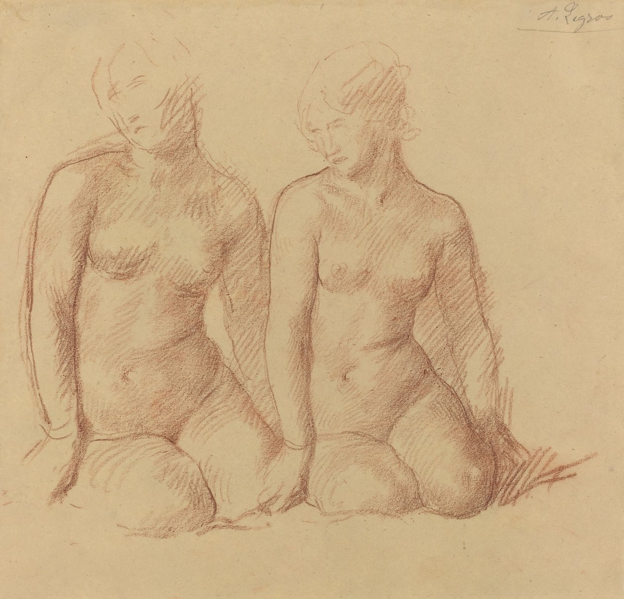 Estudio de dos figuras sentadas lado a lado de Alphonse Legros