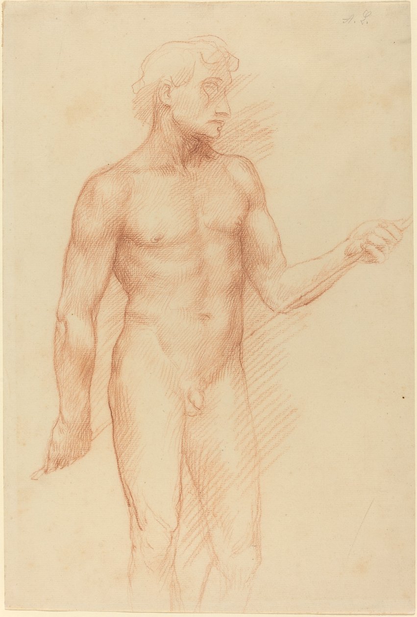 Estudio de la figura de un hombre, sosteniendo una vara detrás de la espalda de Alphonse Legros