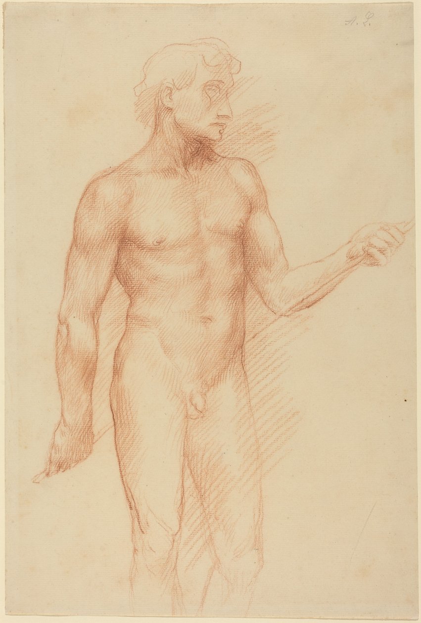 Estudio de una figura masculina, sosteniendo una vara detrás de la espalda de Alphonse Legros
