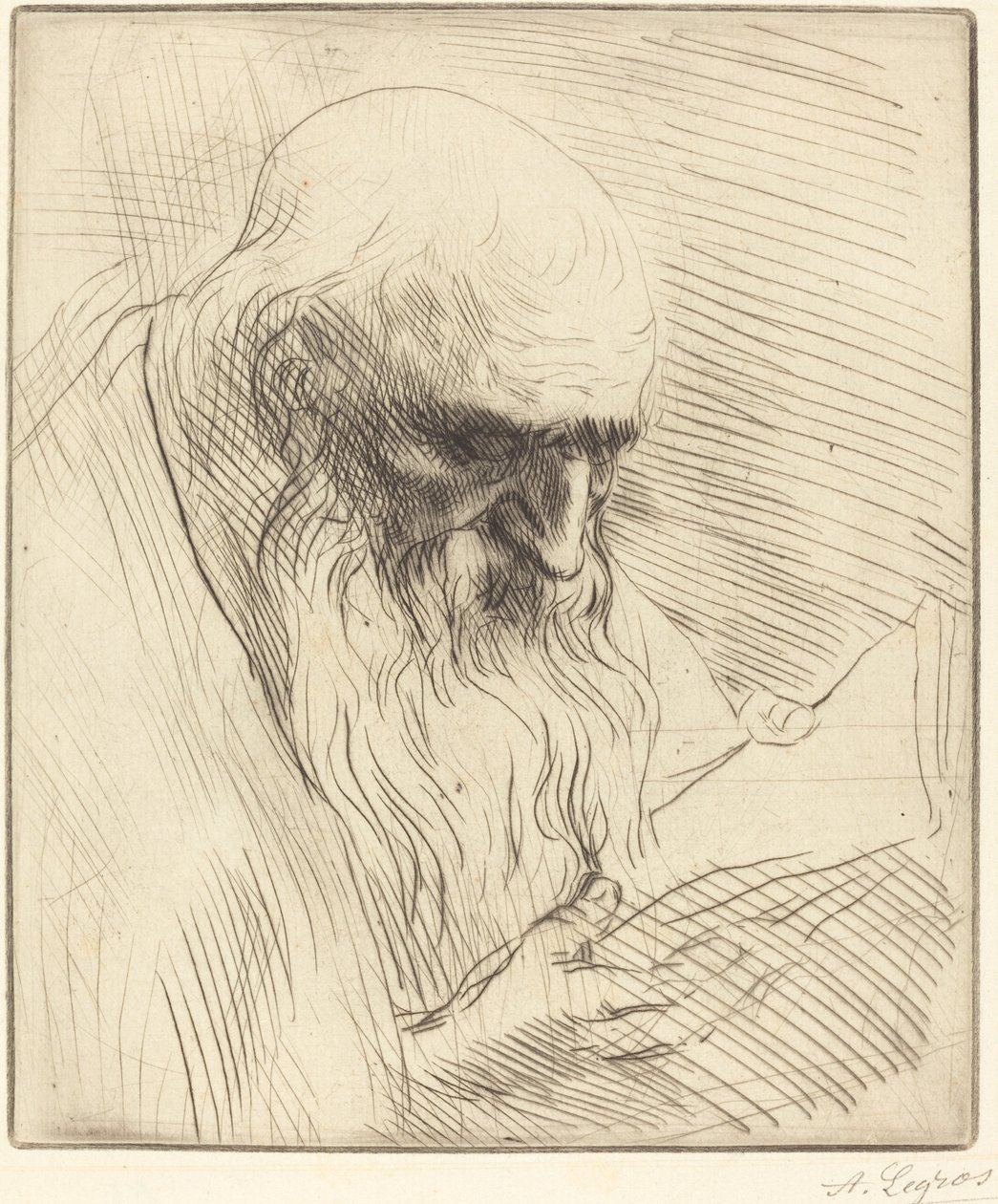 Estudio de la cabeza de un hombre leyendo de Alphonse Legros