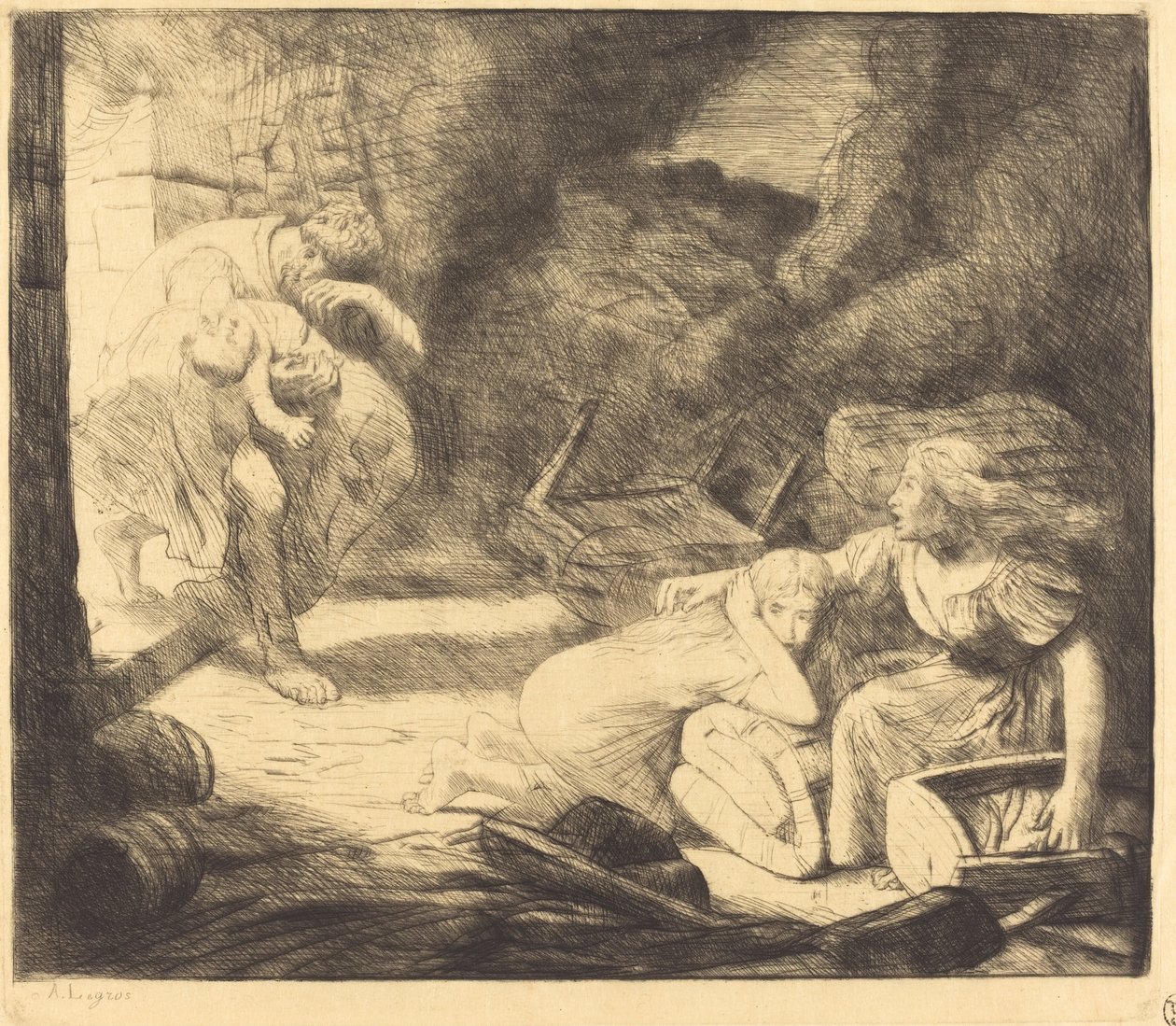 El incendio, segunda placa de Alphonse Legros