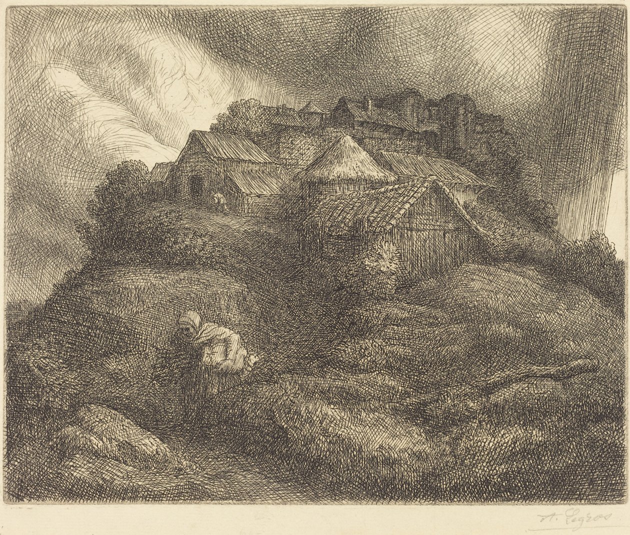 Pueblo de Saint-Pierre durante una tormenta de Alphonse Legros