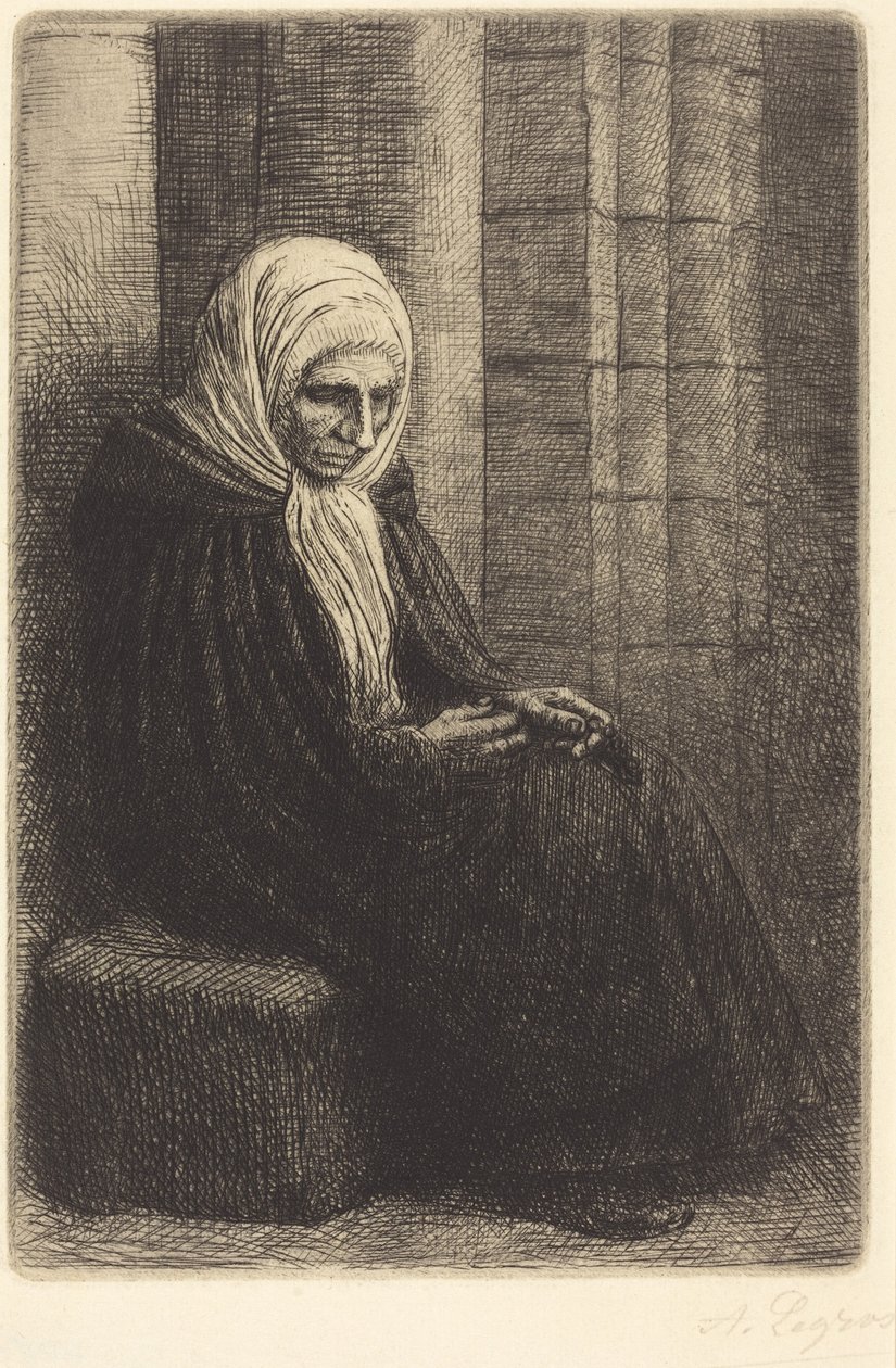Mujer sentada junto a una pared, con un niño con la cabeza en su regazo (Femme assis, muraille au fond, enfant la tête dans son giron) de Alphonse Legros