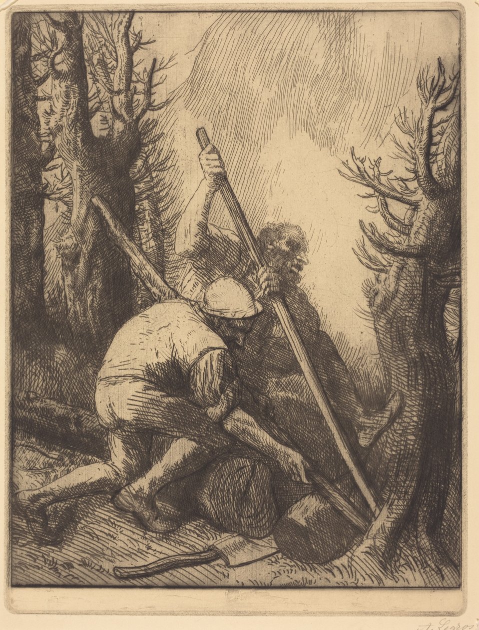 Woodcutters, 3.ª lámina (Los leñadores) de Alphonse Legros
