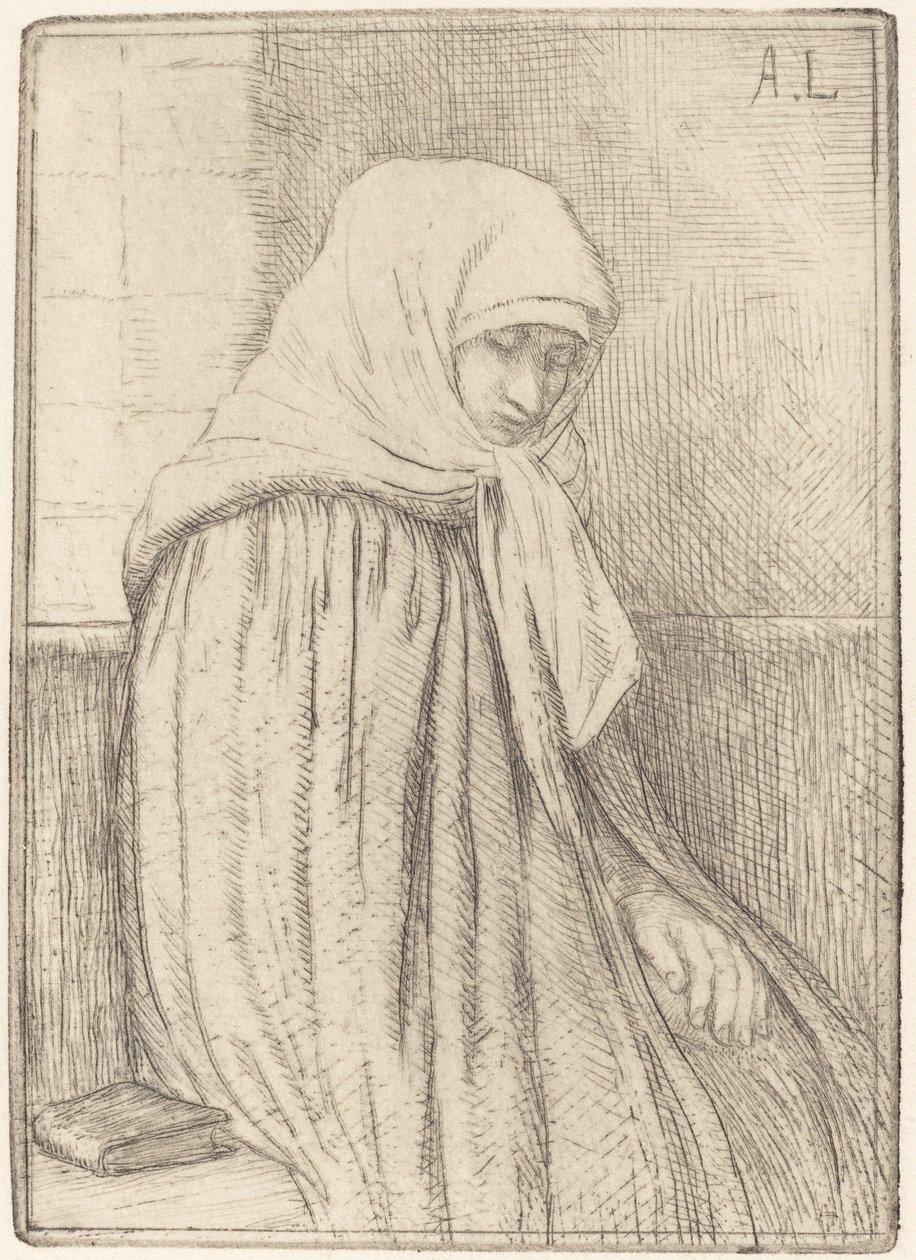 Joven campesina sentada en una iglesia de Alphonse Legros
