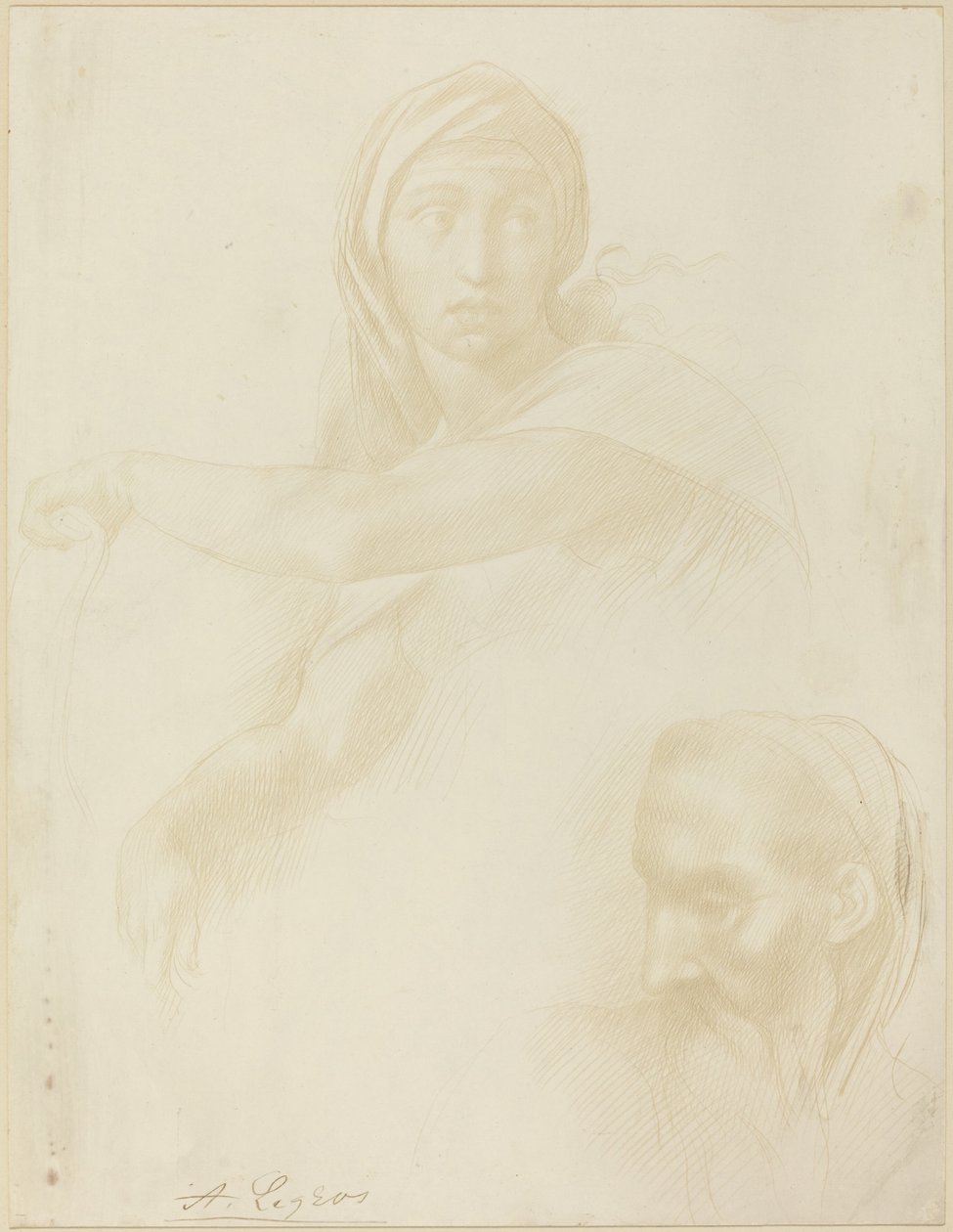 Estudio de Sibila délfica; Cabeza de un hombre de Alphonse Legros after Michelangelo