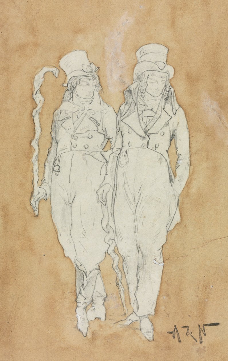 Dos jóvenes de moda (de pie) de Alphonse Marie Adolphe de Neuville