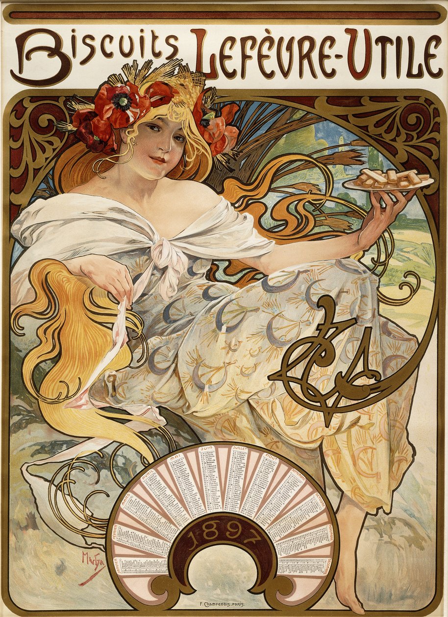 Galletas Lefevre-Utile, diseñado como un calendario para 1897, 1896 de Alphonse Mucha