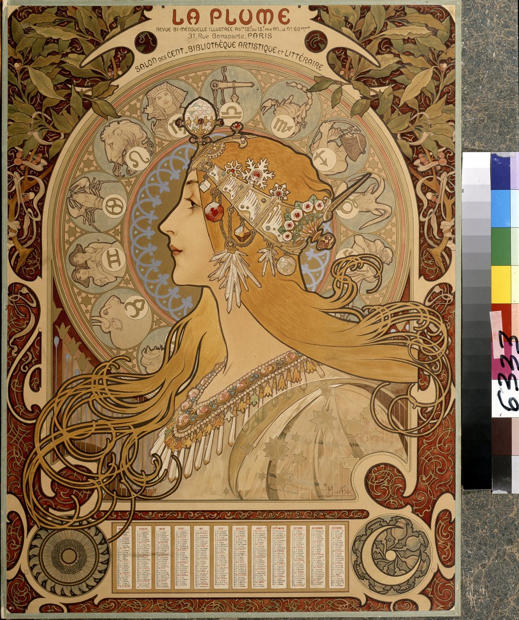 Calendario ""La Plume"", revista bimensual ilustrada del Salon des Cent. Biblioteca artística y literaria. Obra de Alfons Maria Mucha (Alphonse Marie Mucha de Alphonse Marie Mucha
