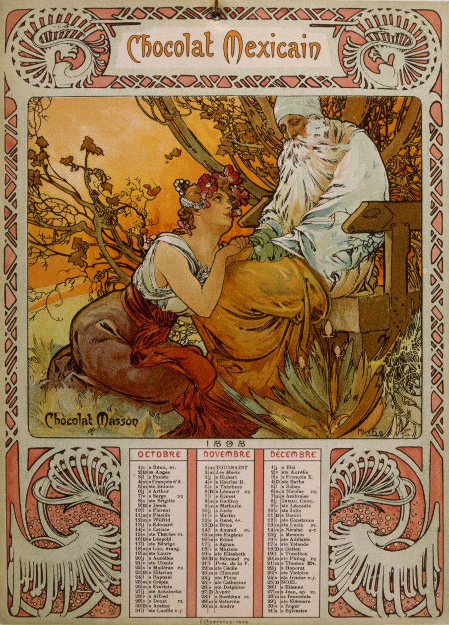 Calendario de Chocolate Masson ilustrado por Mucha de Alphonse Mucha