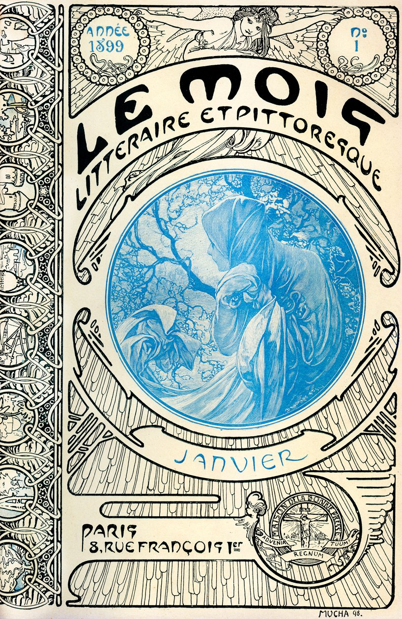 Portada de la revista (revista mensual) El Mes Literario y Pintoresco por Alphonse Mucha (1860-1939): Enero de 1899 - Maison de la Bonne Presse - de Alphonse Mucha