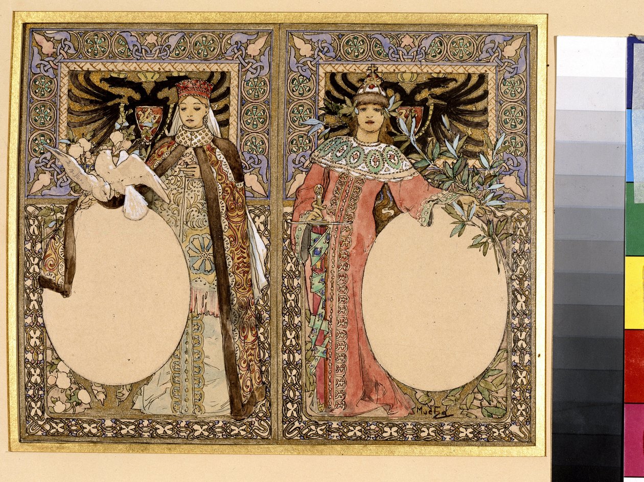 Ilustración de un libro (cuento de hadas o leyendas). Obra de Alfons Maria Mucha (Alphonse Marie Mucha de Alphonse Marie Mucha