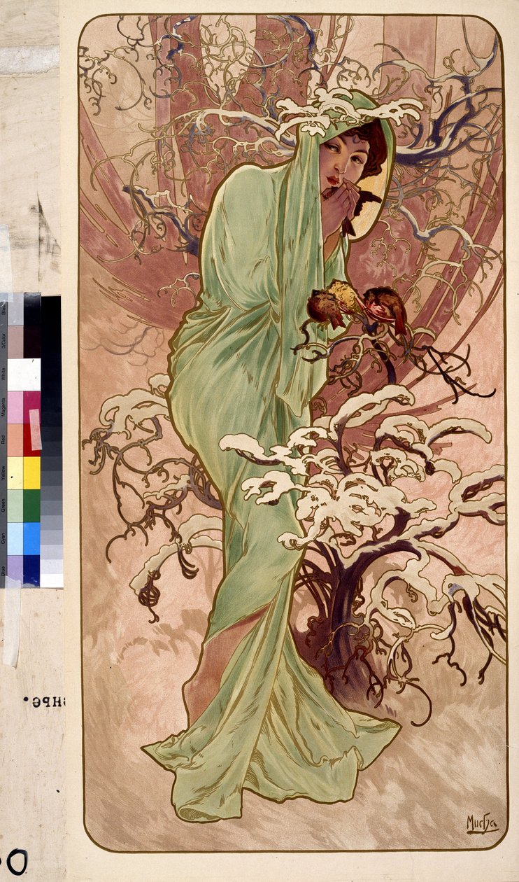 Invierno (Serie de alegoría sobre las cuatro estaciones). Obra de Alfons Maria Mucha (Alphonse Marie Mucha de Alphonse Marie Mucha