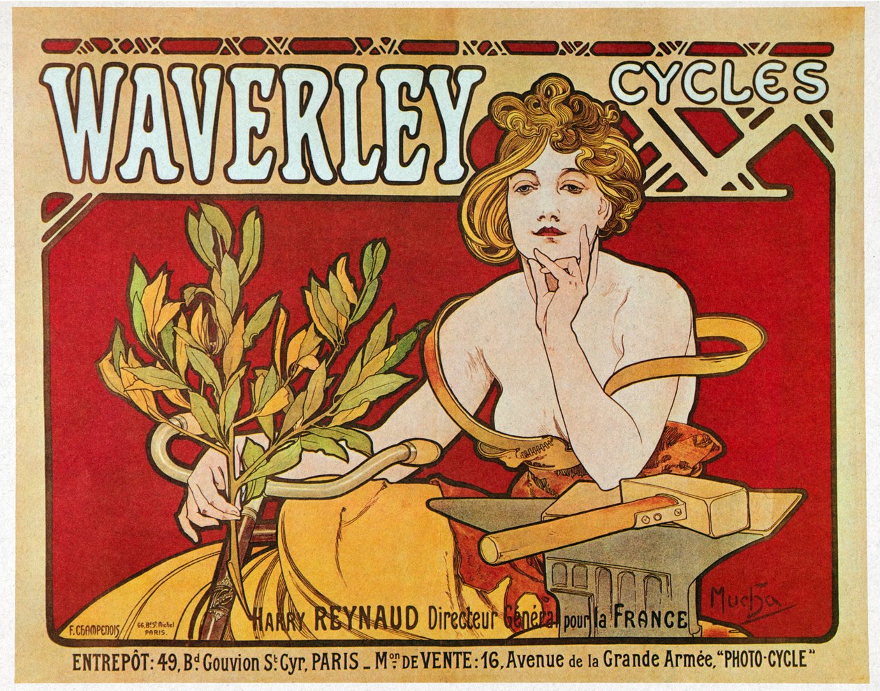 Cartel publicitario de bicicletas Waverley de Alphonse Mucha