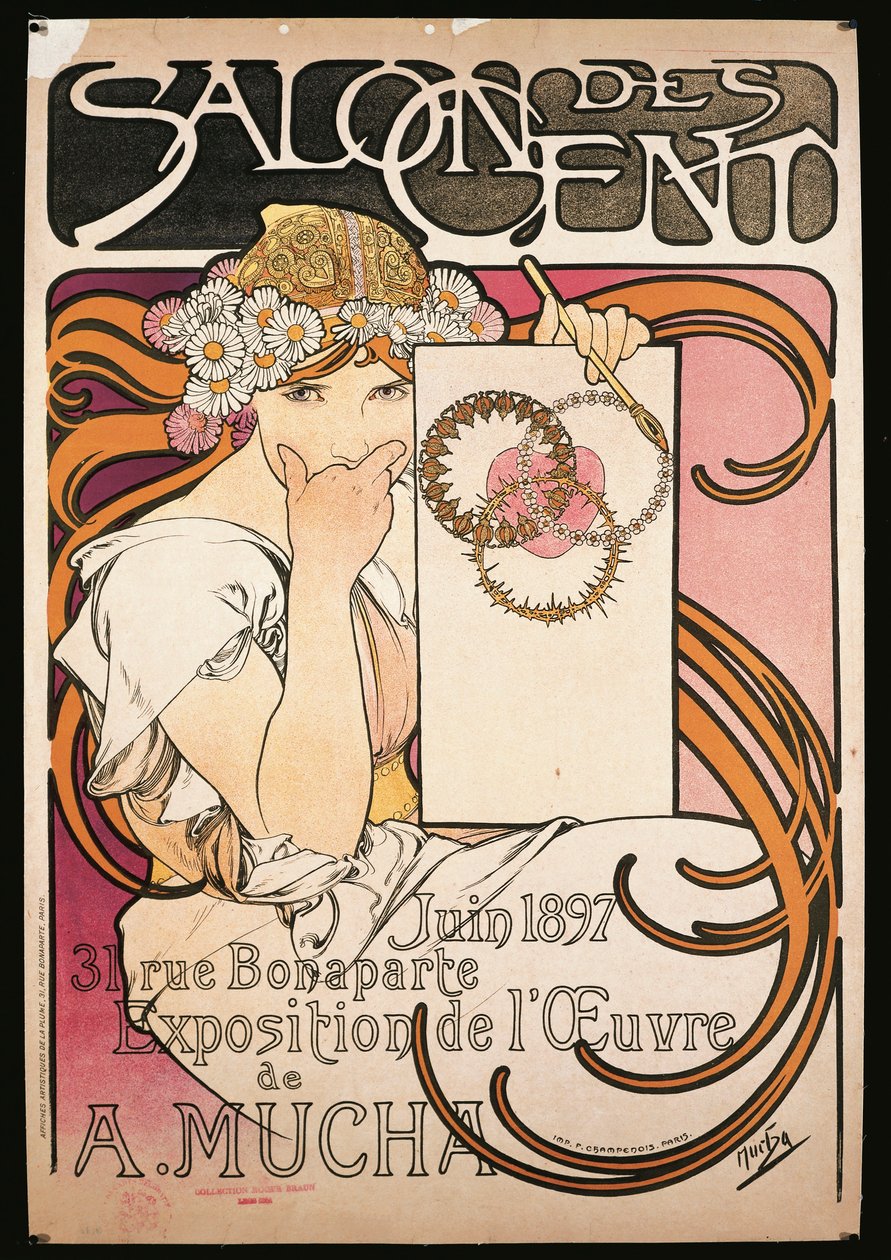 Póster anunciando la exposición de A. Mucha en el Salon des Cent de Alphonse Marie Mucha