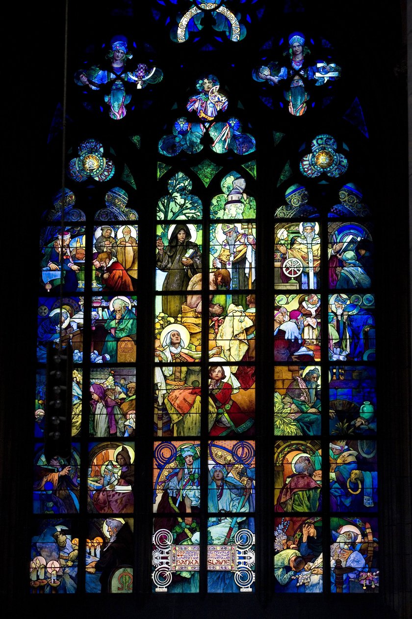 Vidriera de Alphonse Mucha en la Catedral de San Vito en Praga, República Checa. Fotografía 2009 de Alphonse Mucha
