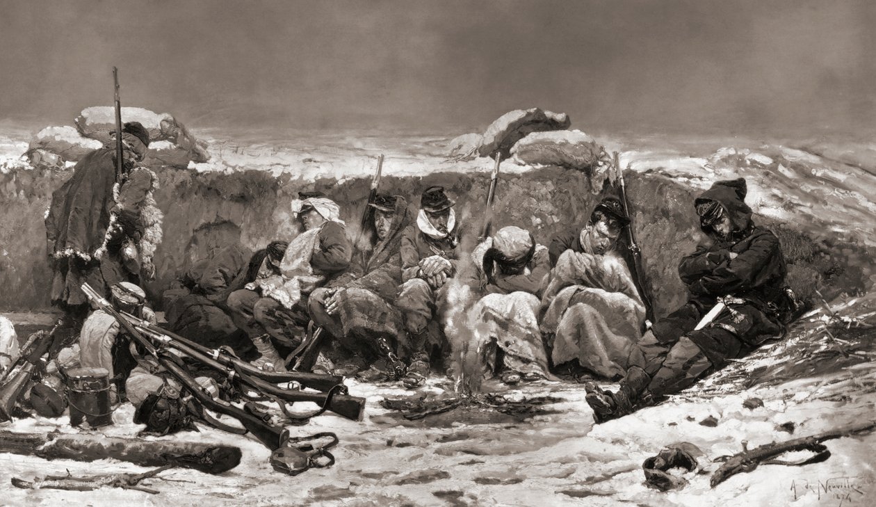 Soldados franceses en trinchera. Asedio de París. Guerra franco-prusiana de Alphonse Marie de (after) Neuville