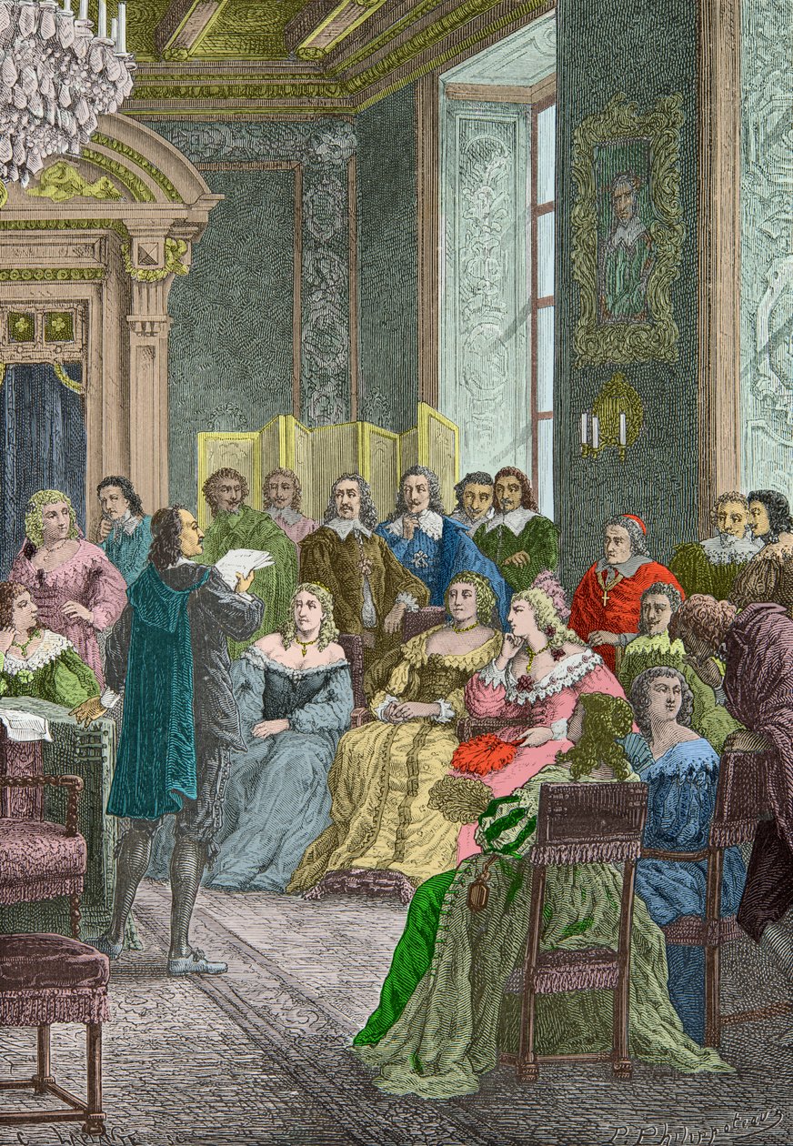 Corneille leyendo Polyeucte en el Hotel de Rambouillet en 1642 (Grabado) de Alphonse Marie de Neuville