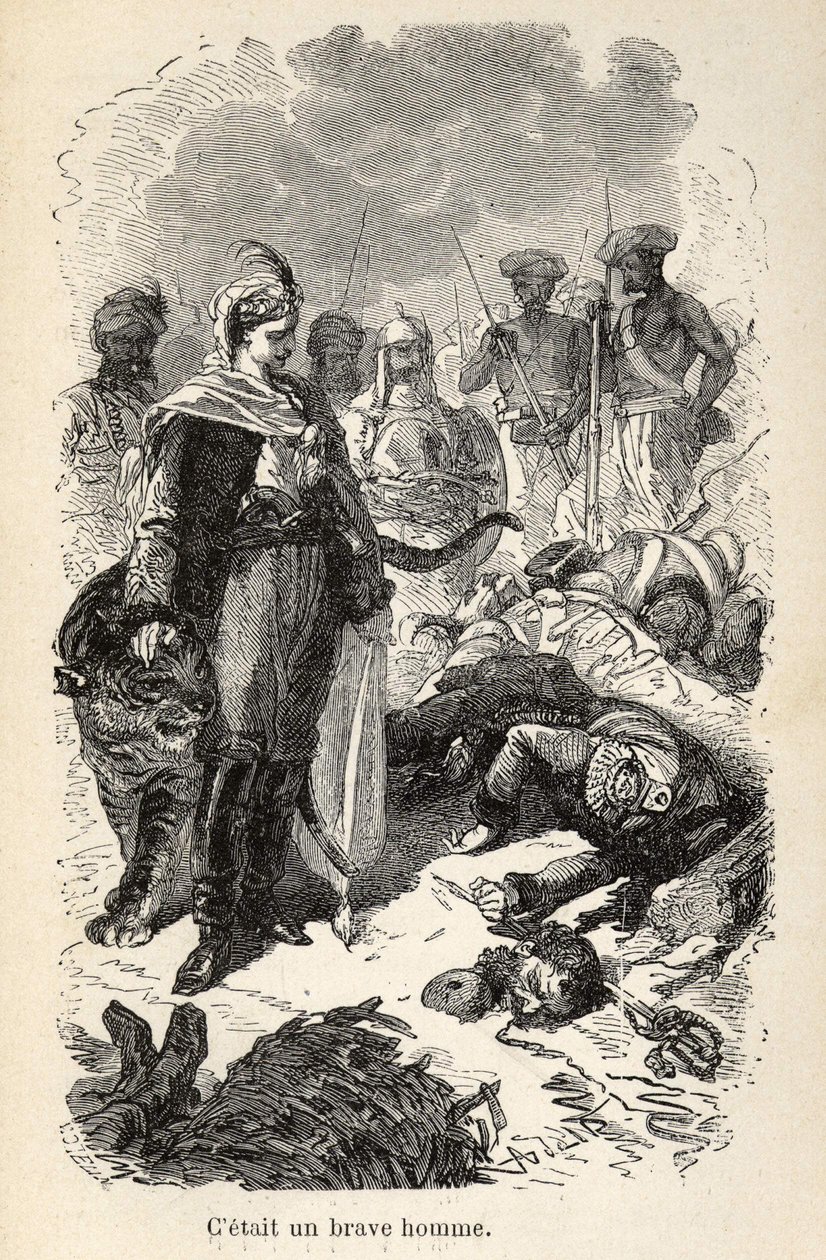 Ilustración de las “Maravillosas pero auténticas Aventuras del Capitán Corcoran” de Alfred Assollant, ilustrado con 25 viñetas dibujadas en madera por A. de Neuville, Librería Hachette et Cie en París de Alphonse Marie de Neuville