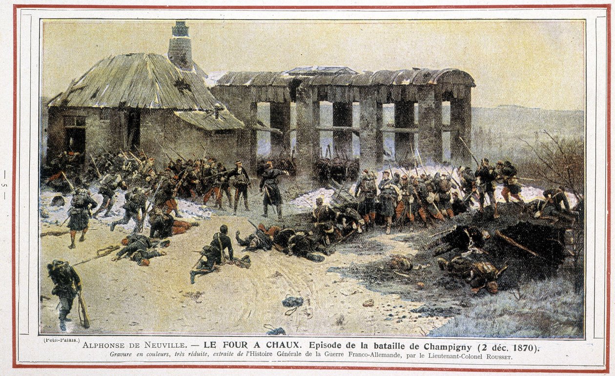 El horno de cal - Episodio de la Batalla de Champigny (02/12/1870) por Alphonse de Neuville. Grabado por el Teniente Coronel Rousset de 