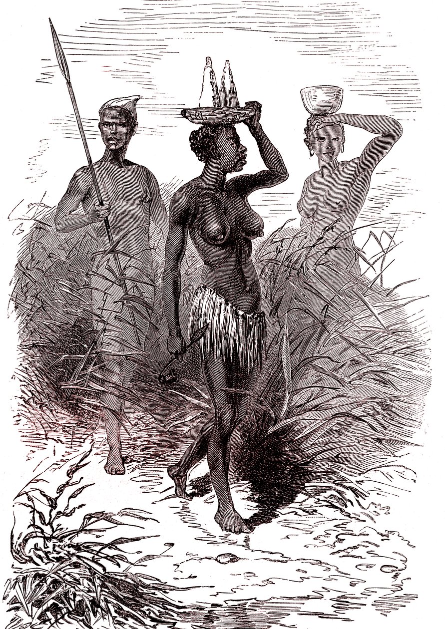 Nativos de la tribu Nuer, valle del Alto Nilo de Alphonse Marie de Neuville