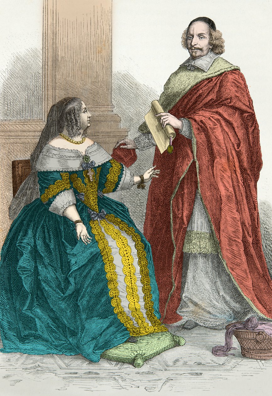 Retrato de Ana de Austria y el cardenal Mazarino (Grabado) de Alphonse Marie de Neuville