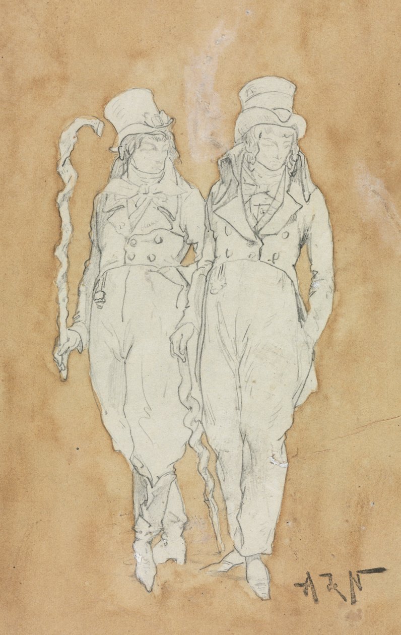 Dos jóvenes de moda de pie, segunda mitad del siglo XIX de Alphonse Marie de Neuville