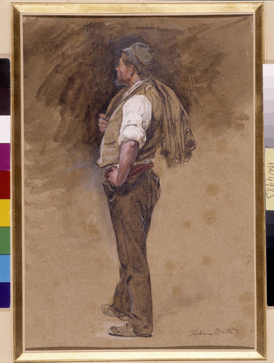 El granjero tiene la chaqueta en la cabeza. Pintura de Alphonse Moutte (1840-1913), Mención obligatoria: Colección Fundación Saludos de Provenza, Marsella (Dim en cm 27x18) de Alphonse Moutte