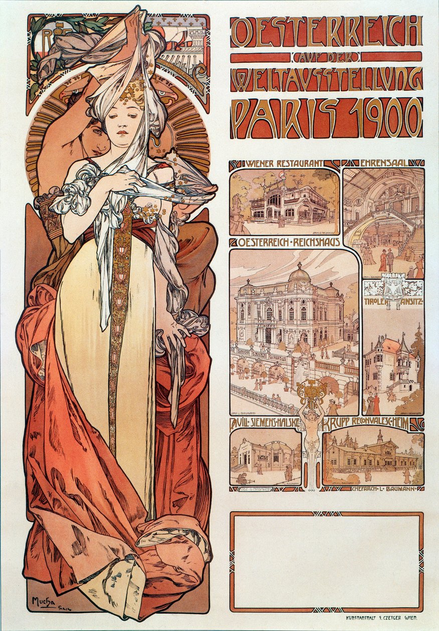 Cartel publicitario de Alphonse Mucha para Austria representada en la Exposición Universal en París 1900 - Colección privada de Alphonse Mucha