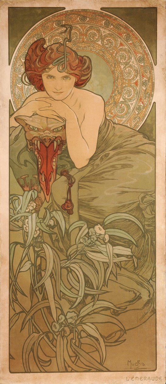 Esmeralda de la serie Las gemas de Alphonse Mucha
