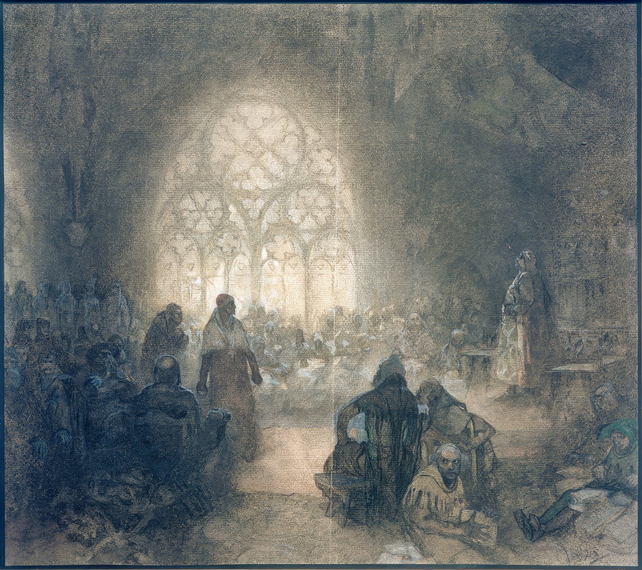 Jorge de Poděbrady y el legado papal F. de Valle, 1462 de Alphonse Mucha