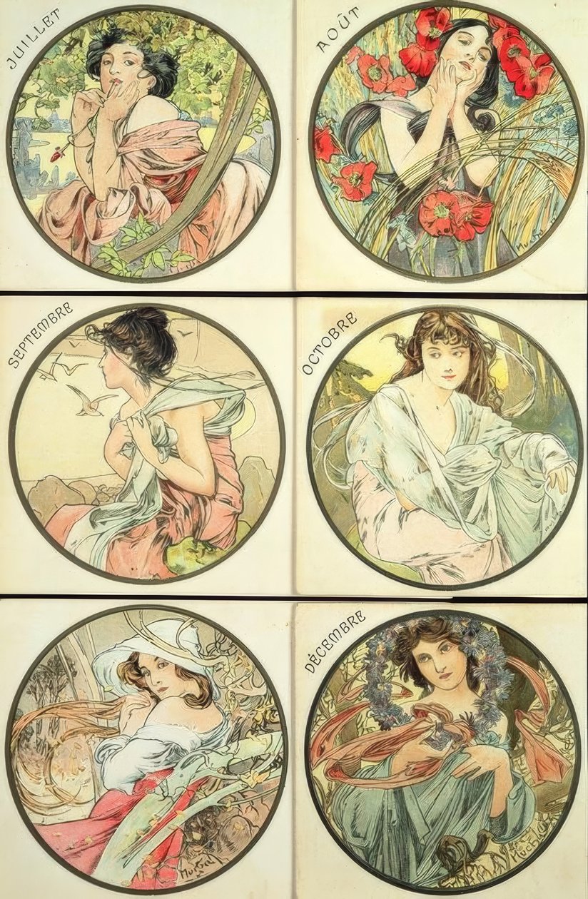 Julio / Agosto / Septiembre / Octubre / Noviembre / Diciembre de Alphonse Mucha