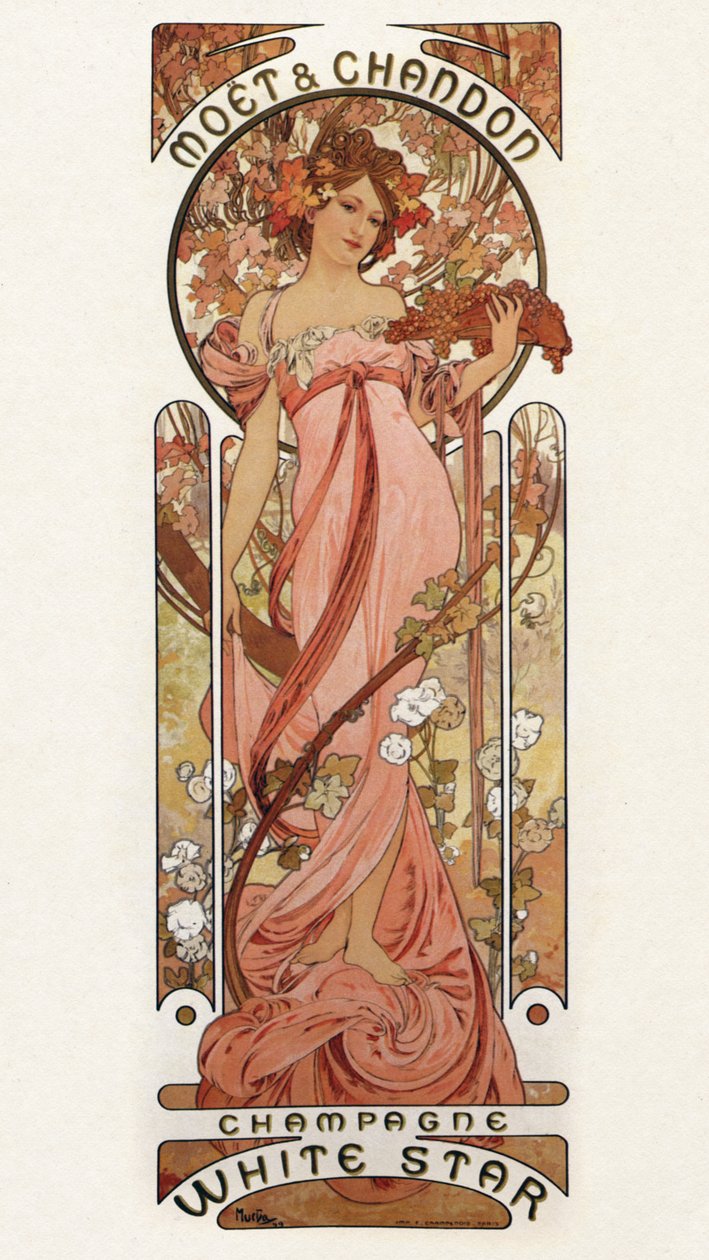 Reproducción de un cartel publicitario de champán de Alphonse Mucha