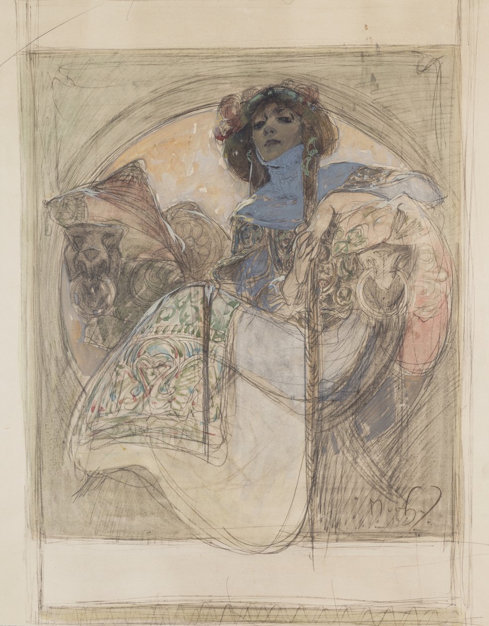 Mujer sentada – estudio para un cartel, 1897 de Alphonse Mucha