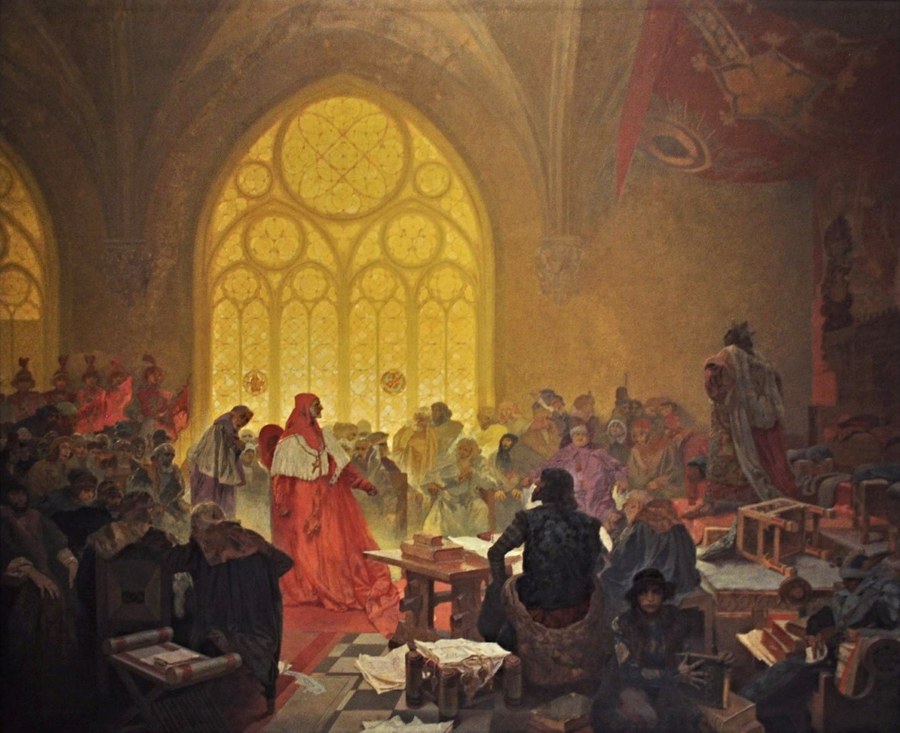 El rey husita Jorge de Poděbrady El ciclo La epopeya eslava de Alphonse Mucha