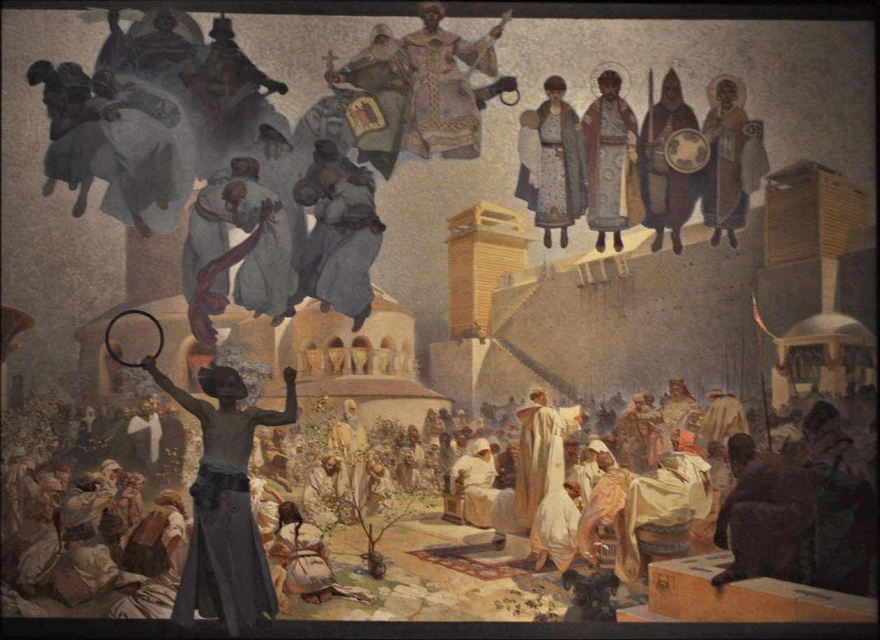 La introducción de la liturgia eslava El ciclo La epopeya eslava de Alphonse Mucha
