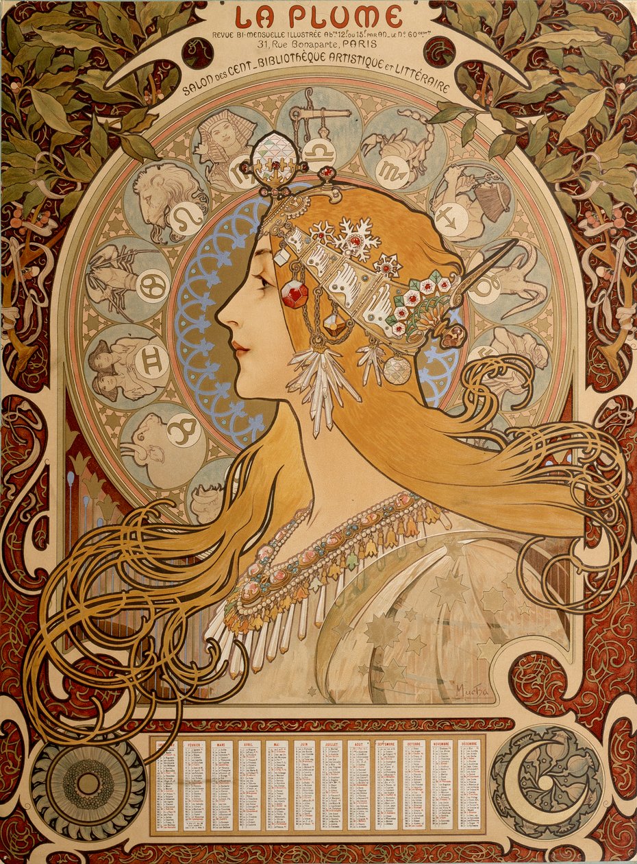 Calendario zodiacal, 1897 de Alphonse Mucha