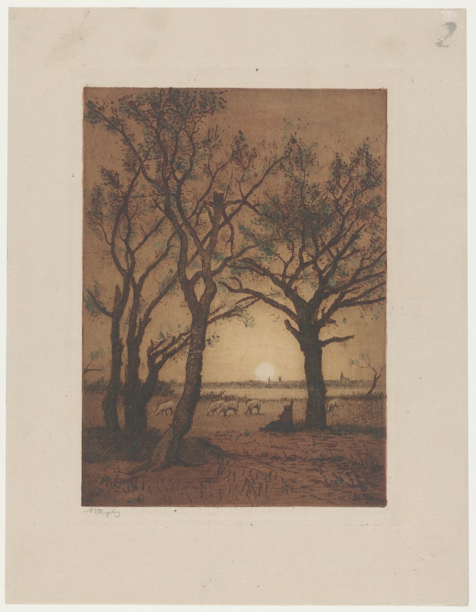 Paisaje con ovejas al atardecer
Paisaje nocturno con ovejas en Drente de Alphonse Stengelin (signed by artist)