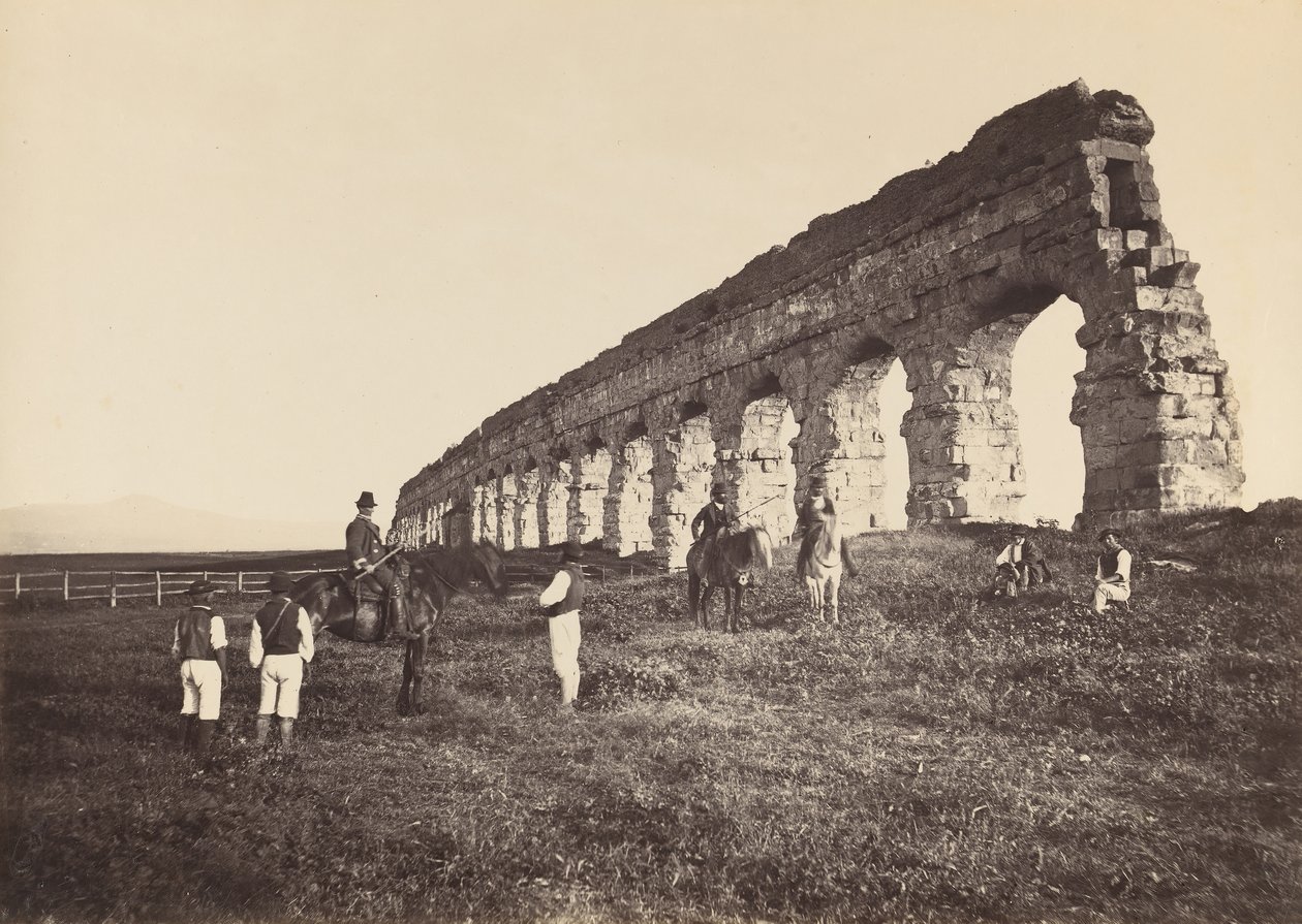 [Hombres a caballo junto al acueducto romano], 1860s de Altobelli and Molins.