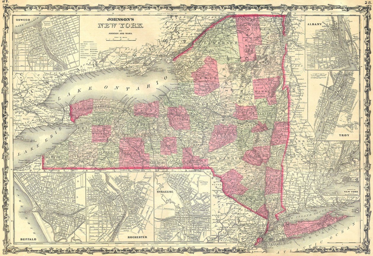 Mapa de Johnson del Estado de Nueva York de Alvin Jewett Johnson