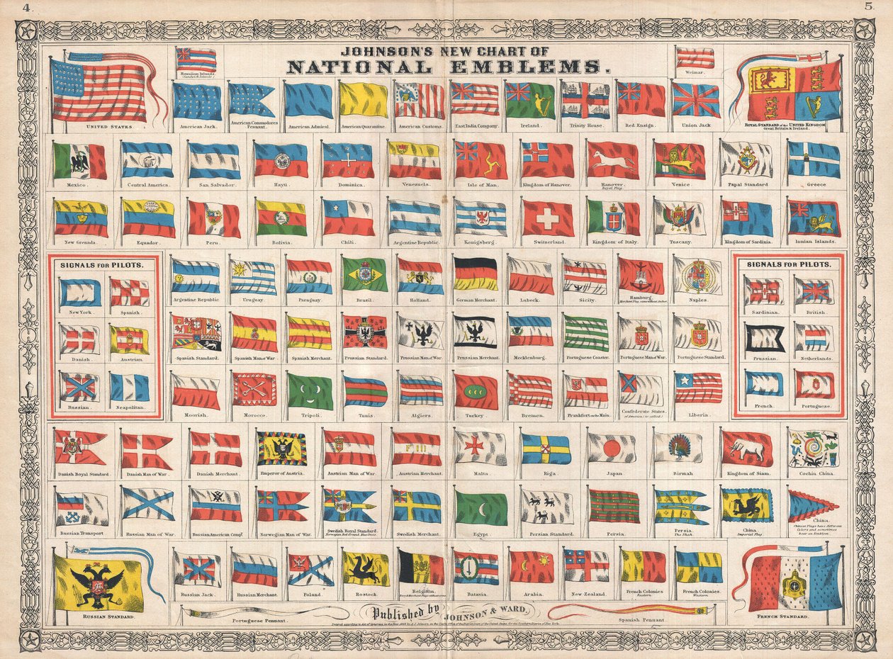 Nuevo mapa de emblemas nacionales de Johnson de Alvin Jewett Johnson