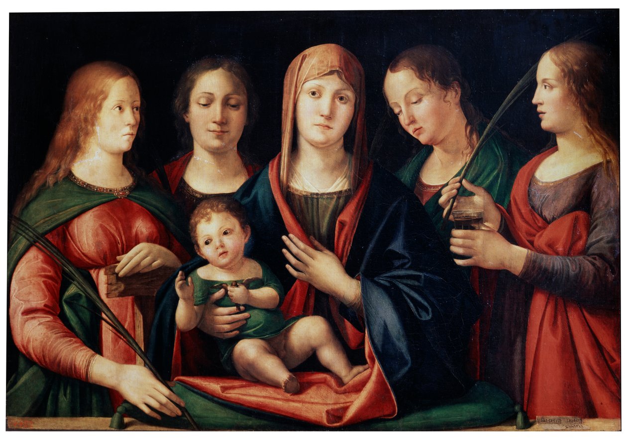 Madonna y Niño con María Magdalena, Santa Catalina y dos Santos, 1504 de Alvise Vivarini