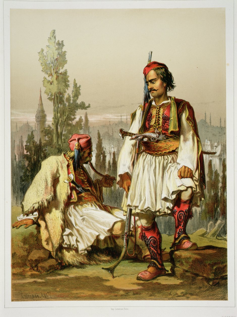 Albaneses, mercenarios en el ejército otomano, publicado por Lemercier, 1857 de Amadeo Preziosi